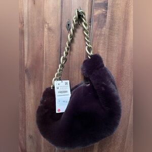 NEW Zara Luxurious Purple Faux Fur Shoulder Bag